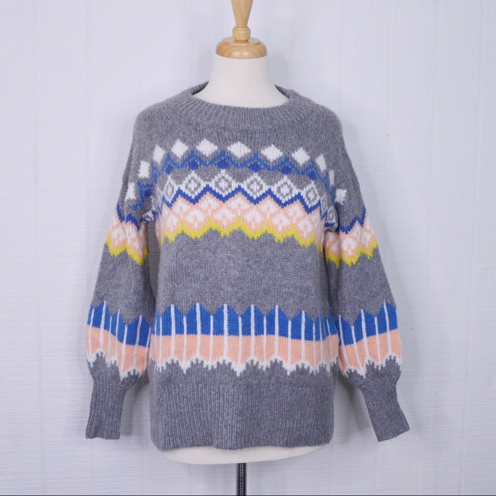 Loft Fair Isle Boho Balloon Sleeve Sweater Sz Small